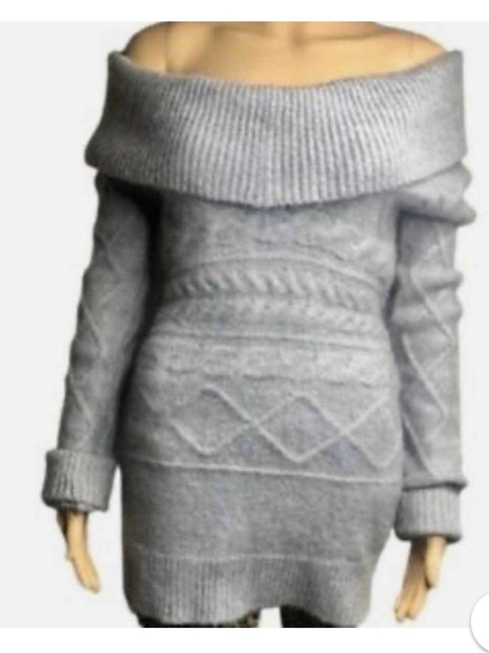 Romeo & Juliet Couture Gray Off-the-Shoulder Cable Knit Sweater Dress SZ M